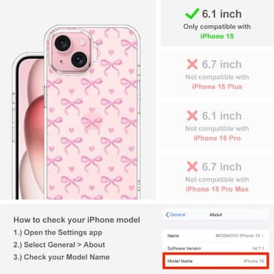 MOSNOVO Case for iPhone 15 Plus, [Buffertech 6.6ft Military-Grade Drop Protection] [Anti Peel Off Tech] Clear TPU Bumper Phone Case Cover Design - Bowtiful Love - Image 2