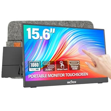InnoView Portable Monitor Touchscreen 15.6" 1080P 10-Point Touch Screen Monitor Portable with Protective Sleeve Built-in Stand, 1200:1 HDMI USB C Travel Monitors for Laptop, PC, Phone - Image 1