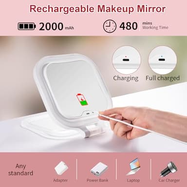 DESCHEN Rechargeable Travel Makeup Vanity Mirror with Lights and Magnification, Portable 1X/10X Magnifying Mirror with 3 Color Light, Lighted Makeup Mirror with Magnification, Folding LED Desk Mirror - Image 4