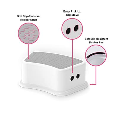 UNCLE WU 2 Pack Kids Step Stool - Toddler Step Up Stool for Kitchen - Bathroom Safety Bottom as Potty Training Stool - Slip-Resistant Surface1 Step Stool for Kids/Adult (Gray White) - Image 4