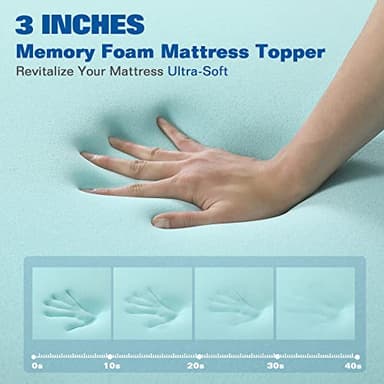 3 Inch Memory Foam Mattress Topper Full Size for Pressure Relief Bed Topper Pad with 8''-21'' Deep Pocket & Grey Removable Cover - Image 3