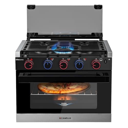 CAMPLUX RV Propane Oven Stove Combo 17 Inches, 1.27 Cu.ft. Gas Oven Stove with 3 Burners, Total Output 28,100 BTU/Hr, Gas Ranges for RV, Apartment or Mini Kitchen, Black, EliteSERIES - Image 1