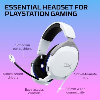 HyperX Cloud Stinger 2 Core - Gaming Headset for Playstation, Lightweight Over-Ear Headset with mic, Swivel-to-Mute Function, 40mm Drivers - White - Image 6