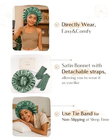 YANIBEST Silk Bonnet for Sleeping Women, Double Layer Hair Satin Bonnets with Elastic Band, Sleep Cap Curly Natural Hair - Image 5
