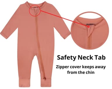 GUISBY Rayon Pajamas Baby, 2 piece Footless Pajamas, Long Sleeve with Zipper Sleepers Orange-Pink 6-12 Months - Image 2