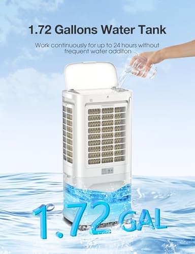 Grelife 3-in-1 Portable Air Conditioner, 400 Sq.Ft Evaporative Air Cooler with 1.72Gal Tank & 4 Ice Packs, 360° Oscillation, 30ft/s Wind Speed, 42dB Quiet, 8H Timer for Bedroom/Office/Home - Image 6