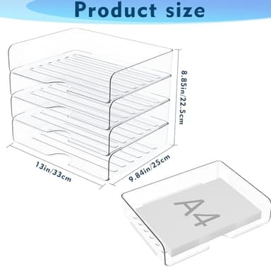 Paper Organizer Letter Tray, 4 Pack Acrylic Stackable Desk File Organizer,Clear Office Organizer for File Paper, Ipad, Letter, A4 Office File, Books, Notes, Etc - Image 8