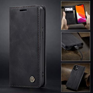 Cracedily for iPhone 12 Mini Case 5.4", Flip Wallet Leather Case with Card Holder Magnetic Closure Shockproof Kickstand Protective Phone Cases Cover for iPhone 12 Mini,Black - Image 7
