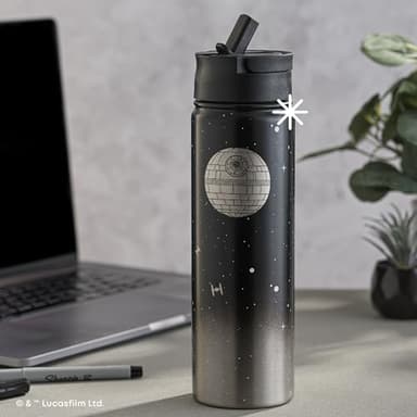 JoyJolt Stainless Steel 22 oz Star Wars Water Bottle with Straw Lid, BPA-Free Sports and Travel Vacuum Insulated Water Bottle, Destination Collection Death Star Bottle, Star Wars Gifts - Image 7