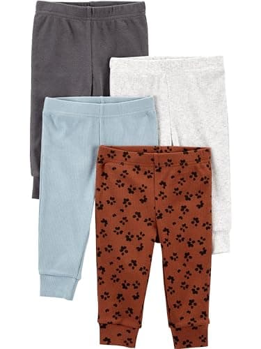 Simple Joys by Carter's Baby Girls' 4-Pack Pant, Blue/Brown Animal Print/Dark Grey/White, 6-9 Months - Image 1