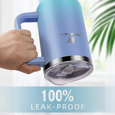 40 oz Tumbler with Handle and Straw Lid, 100% Leak-proof Travel Coffee Mug, Stainless Steel Insulated Cup for Hot and Cold Beverages, Keeps Cold for 34Hrs or Hot for 10Hrs, Dishwasher Safe (LakeBlue) - Image 3