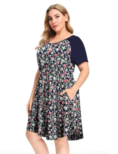 MONNURO Women's Plus Size Nursing Dress Color Block Labor Delivery Gown Maternity Pajamas for Breastfeeding(Navy Flower,2X) - Image 2