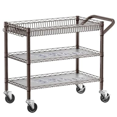 YNN Bronze Utility Rolling Cart,990Lbs 3 Tier Heavy Duty Metal Cart with Wheels & Handle NSF Wheeled Cart 31" D x 18" W x 33" H for Bedroom, Bathroom, Kitchen,Garden,Decor,Serving - Image 7