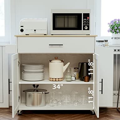 IRONCK Kitchen Island with Storage, Rolling Kitchen Island on Wheels with Drop Leaf, 3 Open Spice Rack Shelf, Door Cabinet, Drawer, Kitchen Cart Island Table for Kitchen, White - Image 4