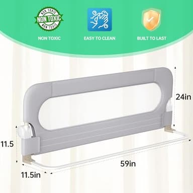 UPGOGO Folding Bed Rail for Toddlers,Baby Bed Rail Guard with Reinforced Anchor Safety System,Fit Bunk,Full Size,Queen,King,Twin(Grey,59"x23.6") - Image 2