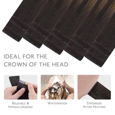 WENNALIFE Invisi Edge Tape in Hair Extensions Human Hair, 14 Inch 50g 20pcs Balayage Dark Brown Mixed Chestnut Brown Invisible Luxury Remy Hair Extensions Natural Seamless Injected Tape Ins Straight - Image 7