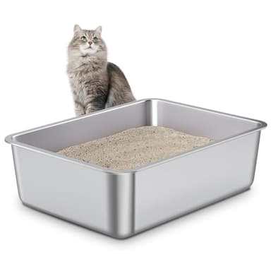 EGMEHOAD Stainless Steel Cat Litter Box, Metal Litter Box, Cat Litterbox for Kitten, Kitty, Rabbit, 6" High Side Cats Litter Boxes, Large Stainless Steel LitterBox, No Smell, Non Stick, Easy to Clean - Image 9