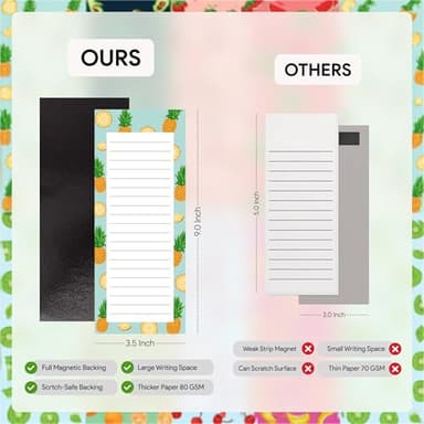 4 Large Magnetic Notepads – Big Notepads for Grocery List, Shopping List, To-Do List, Reminders -Strong Magnetic Back- Memo Pads with Realistic Fruit Designs | 60 Sheets per Pad 9 x 3.5 inch (4 Pack) - Image 3