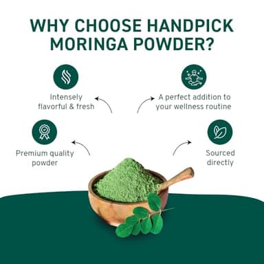 HANDPICK USDA Organic Moringa Powder (397g/14oz) Pure Moringa Oleifera Leaf Powder | Authentic Indian Origin | Gluten Free, Non-GMO | Perfect for Smoothies, Drinks, Tea & Recipes - Image 4