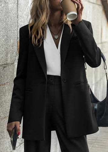 KIRUNDO Women Suits 2 Piece Set Business Casual Dressy Oversized Blazer Jacket and Wide Leg Dress Pantsuits Formal Outfits(Black, Medium) - Image 3