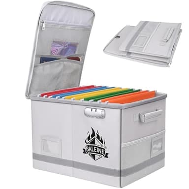 BALEINE Fireproof Document Box with Lock, Portable Fireproof Document Bag Waterproof Fire Proof File Boxes for Documents, File Organizer Box for Important Paperwork (Silver, 16''x12.5''11.5'') - Image 1