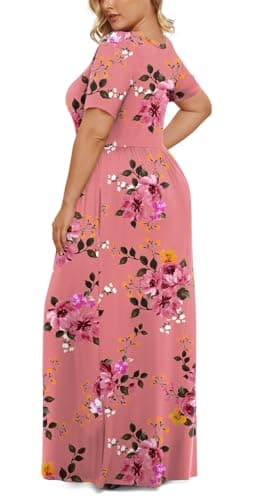 LONGYUAN Women 2025 Summer Short Sleeve Dress Casual Plus Size Maxi Long Dresses with Pockets Fl, 4XL - Image 3