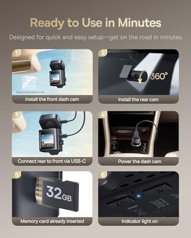 Baseus VD1 Pro Solar Dash Cam Front and Rear, 4K+1080P Dash Camera for Cars, Hardwire-Free Parking Mode, Starvis Night Vision, 32 GB Card Included, 5GHz WiFi, GPS, 170°Wide Angle,Voice Control - Image 8