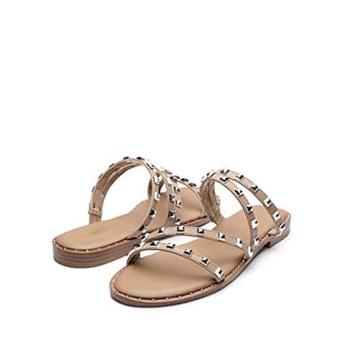 DREAM PAIRS Women's Clear Studded Rhinestone Slide Sandals Slip on Open Toe Cute Flat Sandals for Summer,Size 12,Nude/PU/Rivet,SDSS2213W - Image 4