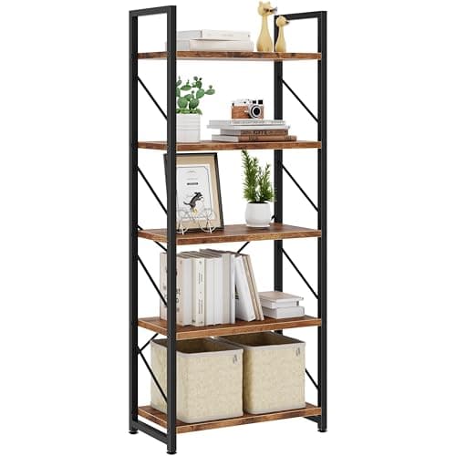 Bookshelf, 5 Tier Bookshelves, Home Office Bookcase Shelf Storage Organizer, Free Standing Storage Shelving Unit for Bedroom, Living Room and Home Office,Rustic Brown - Image 1