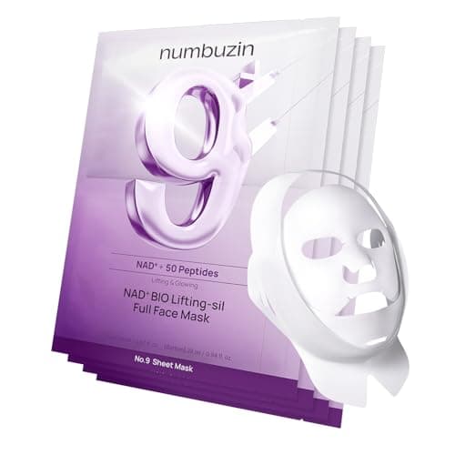 numbuzin No.9 Sheet Mask | NAD+ BIO Lifting-sil Full Face Mask | Improves Jawline, Jowls, Wrinkles, Neck Lines | Peptides, NAD+, Collagen | Skin Firmness | 4 Sheets + Lifting Band - Image 1