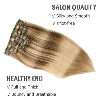 VINBAO Clip in Hair Extensions Human Remy Hair 20 Inch 6pcs 120g Balayage Light Brown to Caramel Blonde Hair Extensions Clip in Human Hair Extension(#10/16/16,20'') - Image 3