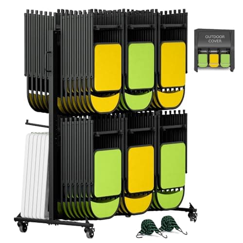 Folding Chair Rack Folding Chair Cart Folding Chair Storage Dolly with Wheels and Holder for 84 Chairs or 12 Tables of 800 LBS Capacity Includes Weatherproof Cover - Image 1