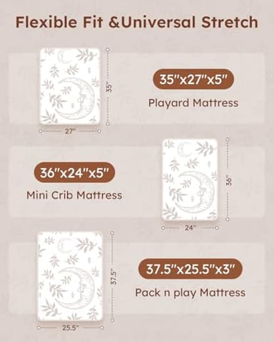 Unnivoll Pack and Play Sheets Fitted 3 Pack, Mini Crib Sheets for Pack N Play Mattress Stretchy Portable Playard Sheets, Soft Breathable White Brown Sun God - Image 3