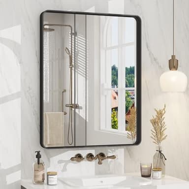 CHARMOR 24x30 Inch Black Metal Framed Bathrrom Mirror for Wall, Matte Black Rectabgle Mirror, Rounded Corner, Anti-Rust (Horizontal/Vertical) - Image 1