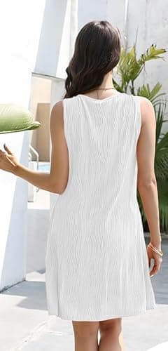 ETCYY Summer Dresses for Women 2025 Vacation Beach Cover Ups Swimsuit Sleeveless Sundresses Casual Loose Tank Sun Dresses,LIU White,Medium - Image 5
