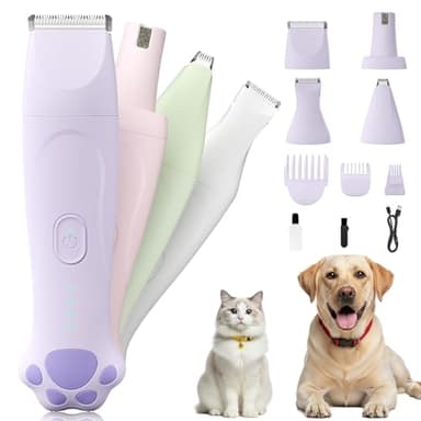 Veeconn Dog Paw Trimmer - 4-in-1 Dog Clippers Grooming Kit with Low Noise & IPX7 Waterproof Design Includes Comb Paw Trimmer Nail Grinder - Rechargeable & Cordless Pet-Friendly Clipper (Purple) - Image 1