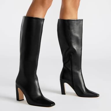 Lovee Cosee Black Leather Boots for Women Knee High Tall Boots for Women Square Toe Chunky Heels Wide Calf Block Heeled Dress Sexy Fashion Trendy Fall Wintern Shoes Size 7 - Image 5