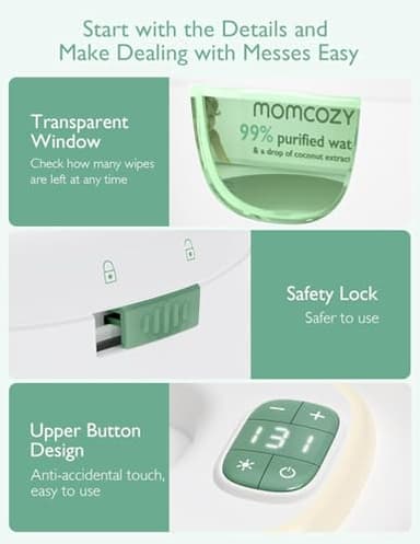 Momcozy Baby Wipe Warmer, Innovative Spring Design, Large Capacity Wipes Dispenser, Fast and Even Heating, 4 Modes of Temperature Heating Control, Diaper Wipe Warmer with Night Light - Image 8