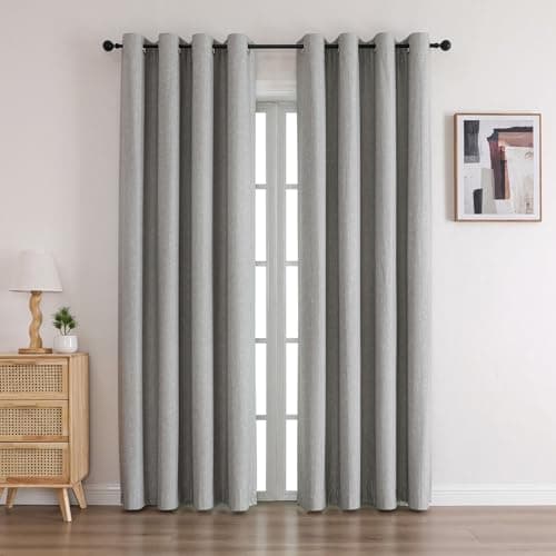 Airwill Linen Look Textured Blackout Curtains 90 Inch Length with Thermal Insulated Liner, Heavy Thick Grommet Window Curtains Drapes for Living Room (52 x 90 Inch, 2 Panels, Grayish Green) - Image 1