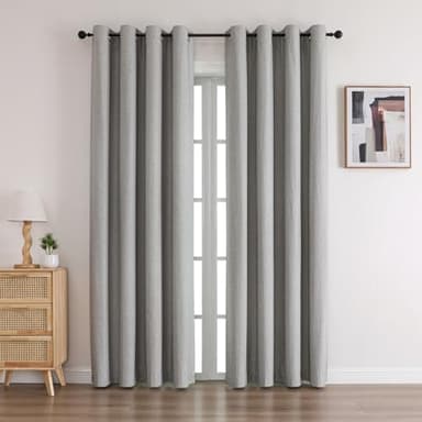 Airwill Linen Look Textured Blackout Curtains 90 Inch Length with Thermal Insulated Liner, Heavy Thick Grommet Window Curtains Drapes for Living Room (52 x 90 Inch, 2 Panels, Grayish Green) - Image 1