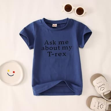 MODNTOGA Baby Boy Ask me About My moo Cow Shirt Little Cowboy Short Sleeve Top Toddler Kid T-rex Ranch T-Shirt Funny Dino Tee (Blue T-rex, 120(4-5Years)) - Image 2