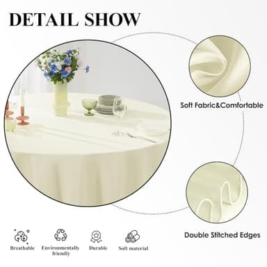 Aocoz Round Tablecloth 120 Inch Tablecloth 10 Pack Ivory Table Cloths Washable Decorative Polyester TableClothes Cover for Dining Table Banquets Buffet Parties and Wedding - Image 4