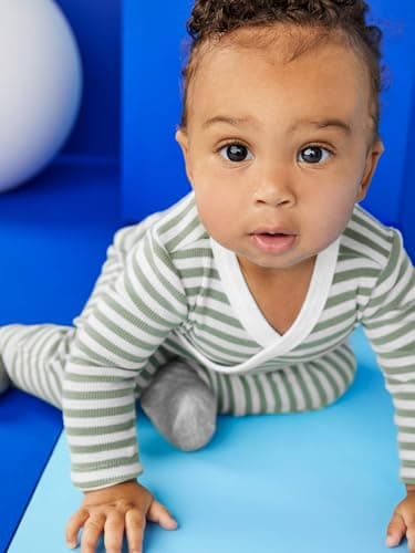 Simple Joys by Carter's Baby Cotton Pants, Pack of 4, Grey Heather/Olive/White Dots/Stripe, Newborn - Image 3