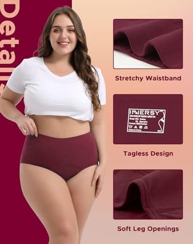 INNERSY Period Underwear for Women High Waisted Leak-Proof Postpartum Menstrual Panties 3-Pack (Rose Print, 3X-Large) - Image 2