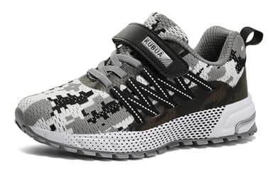 Kids Sneakers for Boys Girls Running Tennis Shoes Lightweight Breathable Sport Athletic Camouflage Grey A Size US 12 Little Kid - Image 2