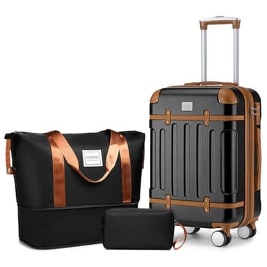 LARVENDER Luggage Sets 3 Piece, Expandable Carry on Luggage 22x14x9 Airline Approved Hardshell Suitcases with Spinner Wheels TSA Lock, Vintage Rolling Luggage for Men and Women, Black - Image 1