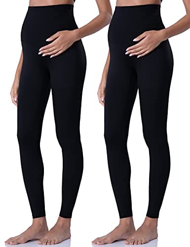 POSHDIVAH Women's Maternity Leggings Over The Belly Pregnancy Yoga Pants Active Wear Workout Leggings 2pcs Black Large - Image 1
