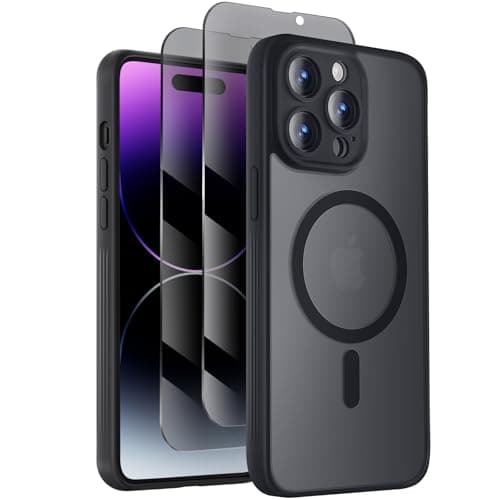 Symcele Designed for iPhone 14 Pro Case, Compatible with MagSafe, with Privacy Screen Protectors X2, [Camera Protection] [15FT Military Drop Protection] Shockproof Phone Case, 6.1", Black - Image 1