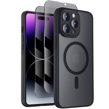 Symcele Designed for iPhone 14 Pro Case, Compatible with MagSafe, with Privacy Screen Protectors X2, [Camera Protection] [15FT Military Drop Protection] Shockproof Phone Case, 6.1", Black - Image 1