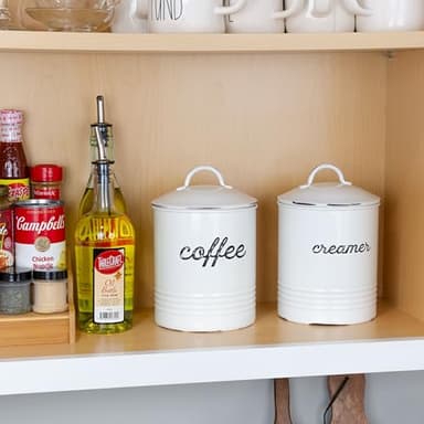 AuldHome Design Enamelware White Coffee Canister; Rustic Distressed Style Tea Storage for Kitchen - Image 4
